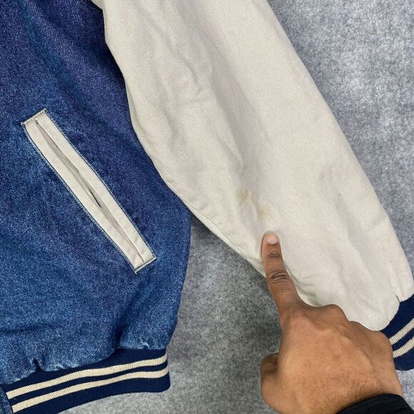 VINTAGE Denim Jacket Mens Medium Bomber Varsity Cotton Snap 90's Diehards - Picture 8 of 13